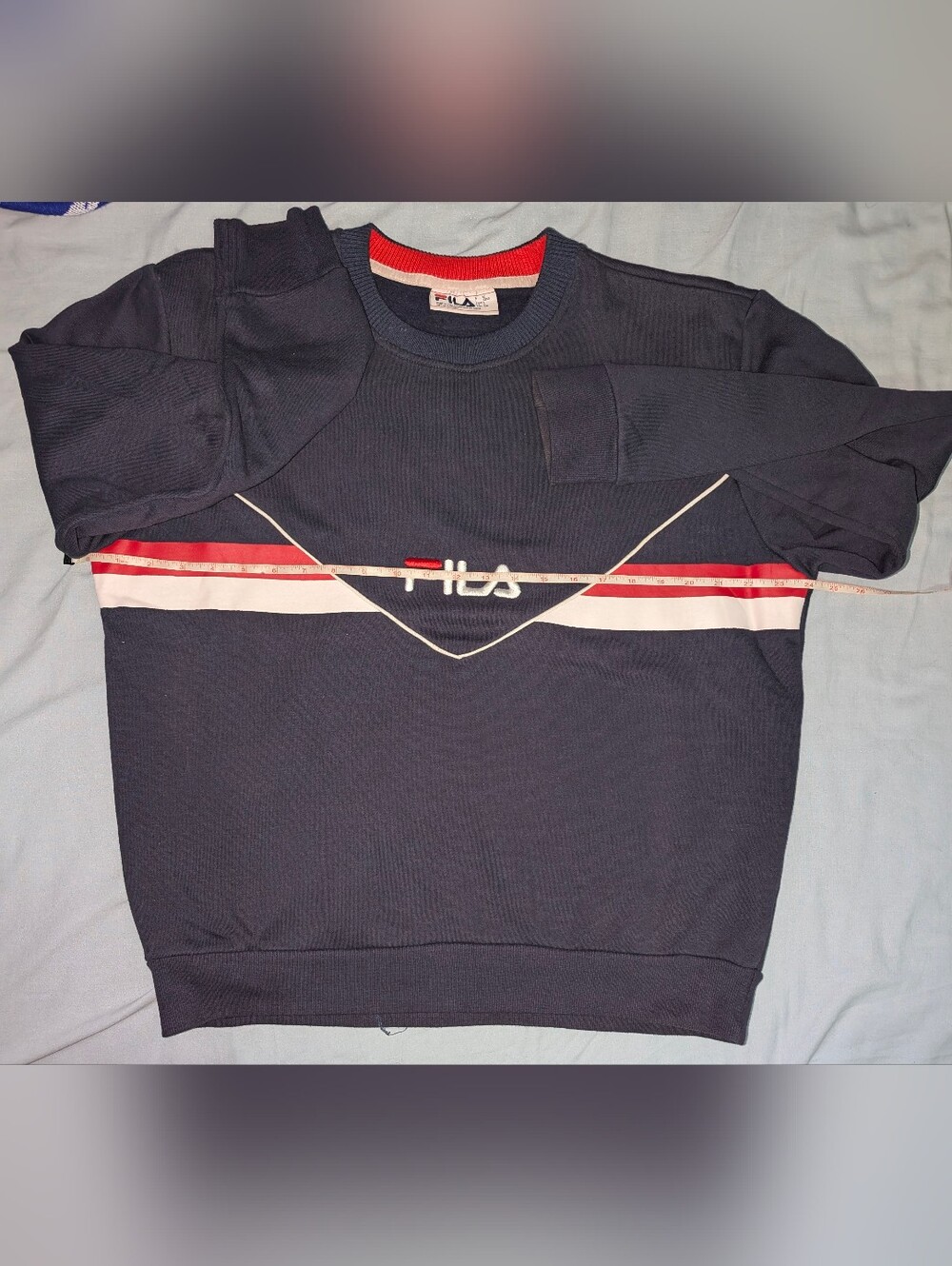 FILA Men’s Navy Crewneck Sweatshirt with Red & White Stripe